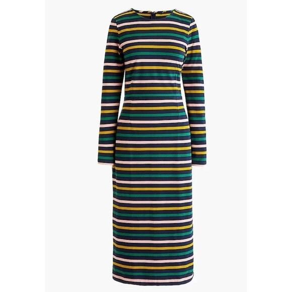 J. Crew Long Sleeve Striped Jersey MIDI Dress Multicolor Womens Size 14 NWOT - Picture 1 of 9